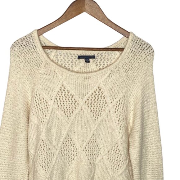 American Eagle Womens Open Cable Knit Sweater Size Extra Large Cream Casual Cozy - Picture 2 of 14